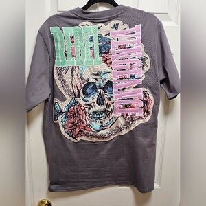 REBEL VENGEANCE Gray Skull Patch T-Shirt Size L  100% Cotton, NWT‎